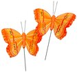 Papillons Orange sur Tige x 2