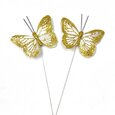 Papillons or pailleté sur tige x 2