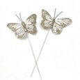 Papillons or clair pailleté sur tige x 2