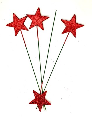 Etoile pailletée rouge sur pique x 4