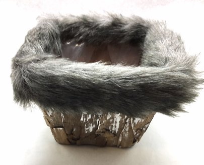 Contenant Carré Bois Fourrure Grise