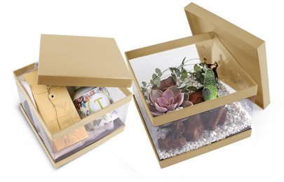 Boite à Chapeau Carrée Transparente Kraft MM