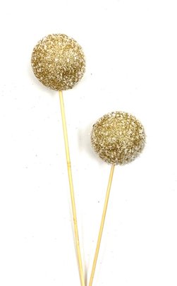 Boule sur pique Or pailletée enneigée x 2