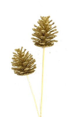 Pomme de pin pailleté sur pique Or x 2
