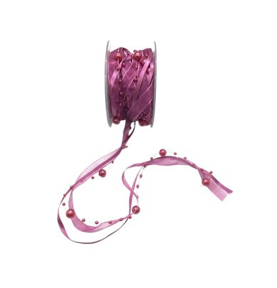 Ruban de satin sur guirlande de Perles parme