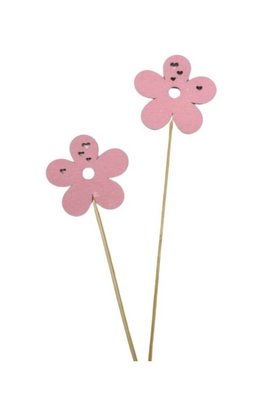 Fleur Rose en bois x 2 sur pique. 
