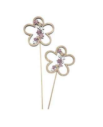 Fleur en bois x 2 sur pique. 