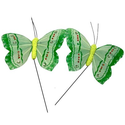 Papillons Vert sur Tige x 2 