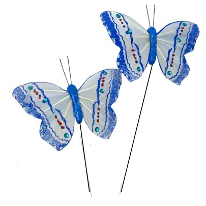 Papillons Bleu sur Tige x 2