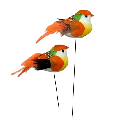 Oiseau sur tige Orange x 2