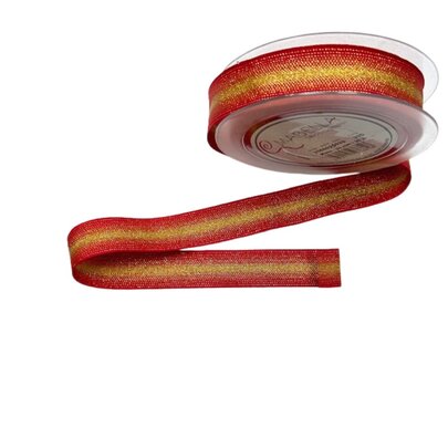 Ruban satin rouge et or pailletté par 2 M.