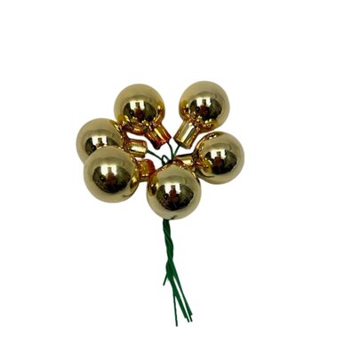 Boule de Noel en verre sur pique brillante Or x 6