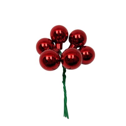 Boule de Noel en verre sur pique brillante Rouge x 6