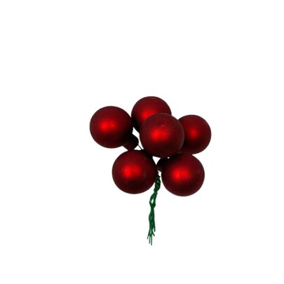 Boule de Noel en verre sur pique rouge mate x 6.