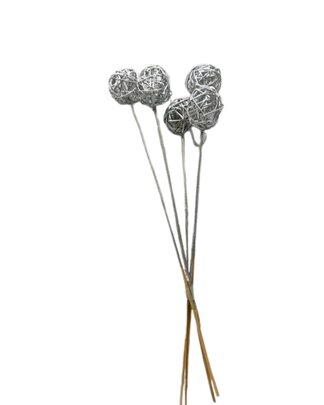 Boule osier argent sur tige x 5