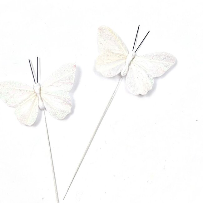 100 Papillons En Organza à Paillettes - Pour Déco DIY, Mariage, Scrapbooking, Blanc, Avec Fil Métallique